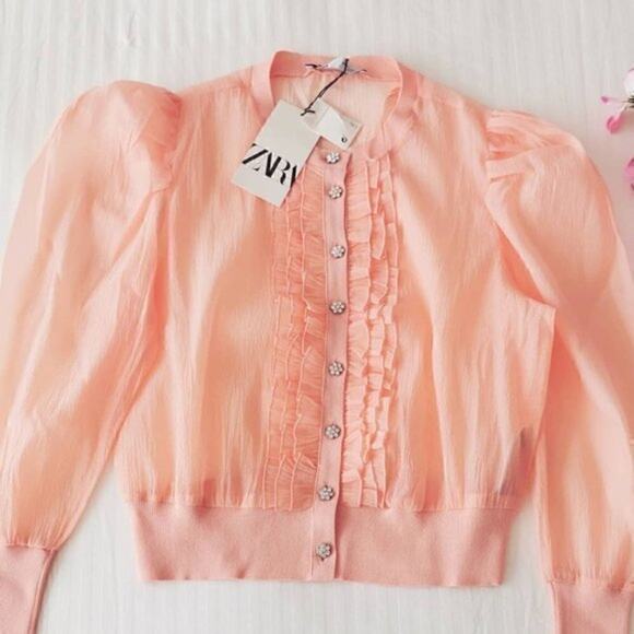 ZARA Semi-Sheer Top with Jewel Buttons NWT LAST ONE!!! - Picture 15 of 16